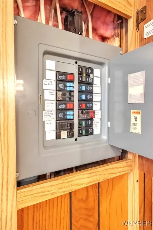 Circuit breaker box located behind a wall door in back bedroom