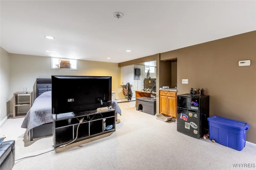 Nice finished space in the basement - great for a play room, man cave, home gym or office.