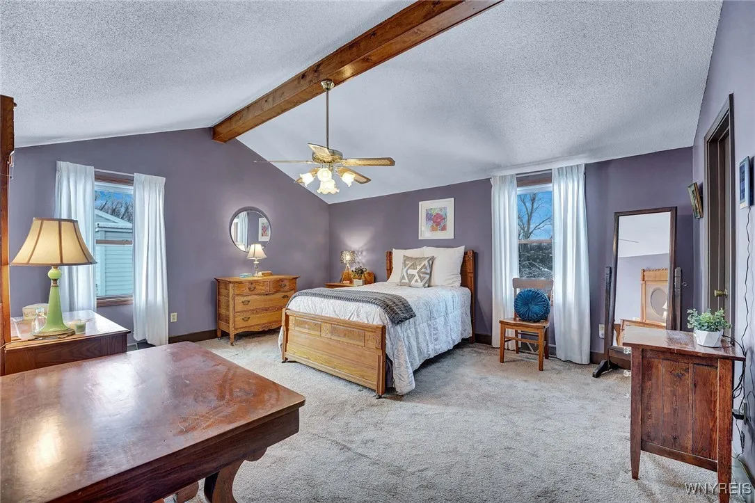  PRIMARY BEDROOM ON SECOND FLOOR--CATHEDRAL CEILING W/BEAM- CEILING FAN-