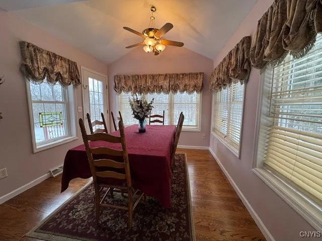 Large dining room w/ oodles of windows