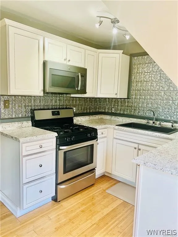 kitchen, with microwave and stove