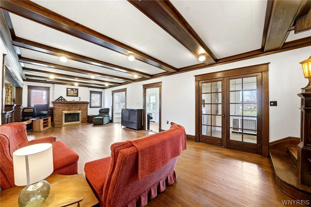 French doors open to office/den