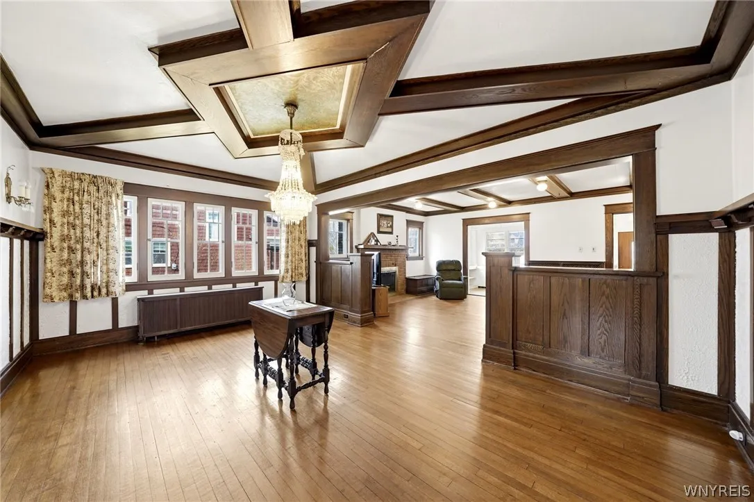 Formal dining room has so much charm.  Check out that gorgeous ceiling