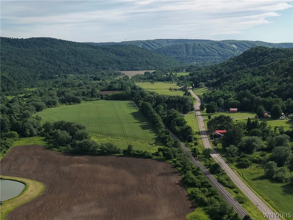 Bryant Hill Rd aerial looking towards Ellicottville ski slopes also shows Route 242