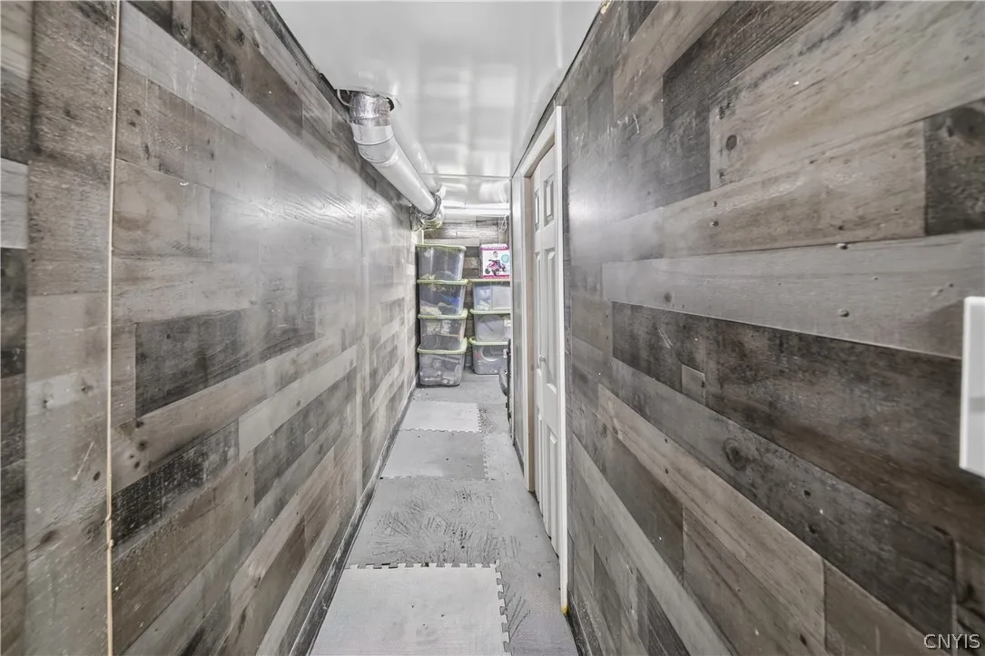 Basement hall with room at end