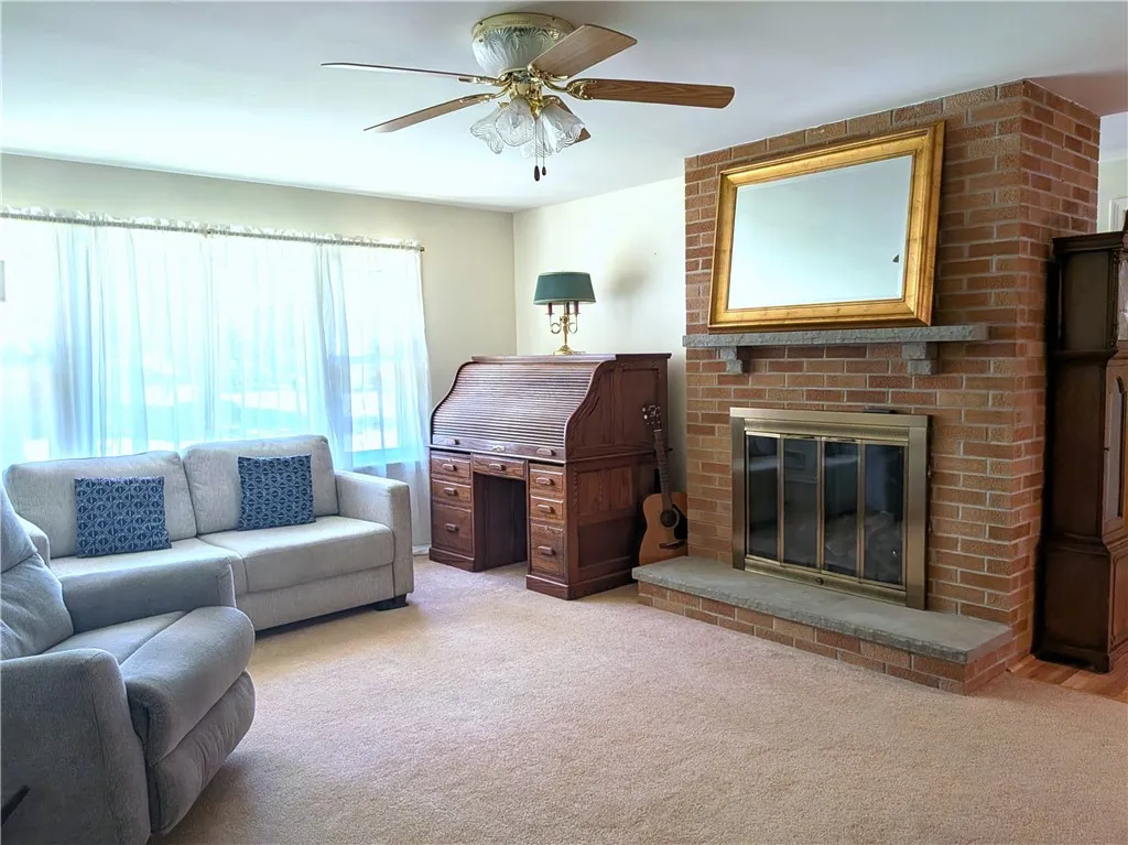 Spacious Living Room with gas fireplace