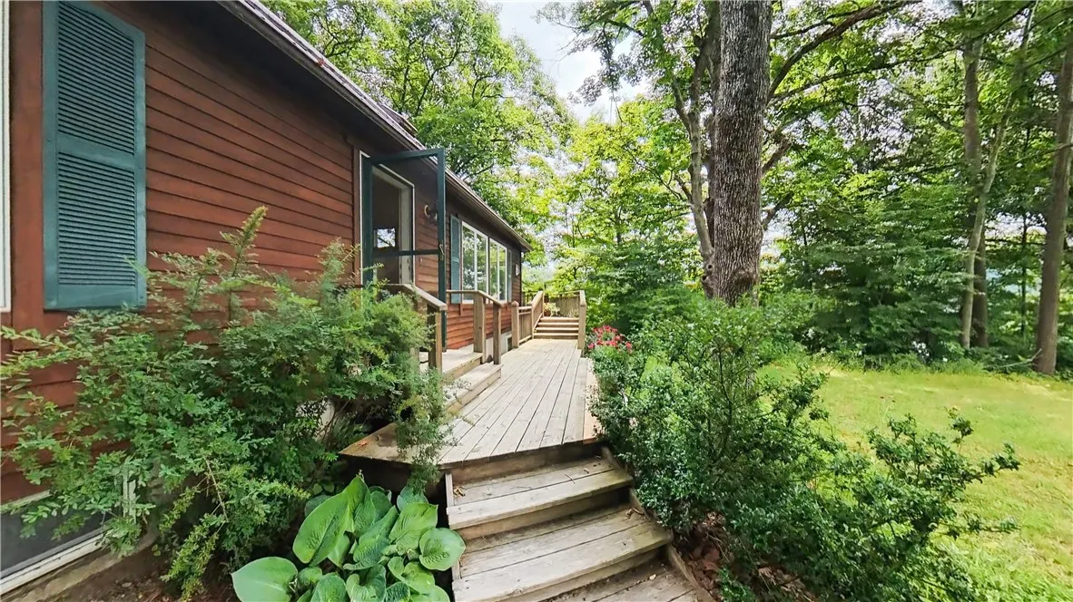 The far stairs lead to the deck overlooking the waterfront