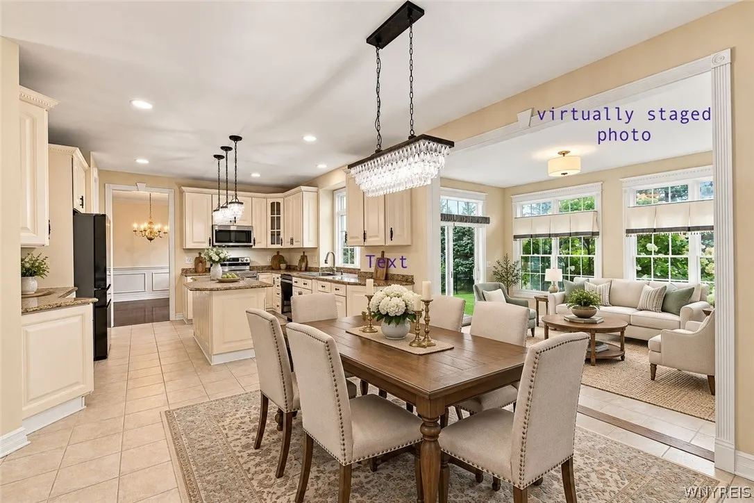 Kitchen dining area has been virtually staged for visual perspective only
