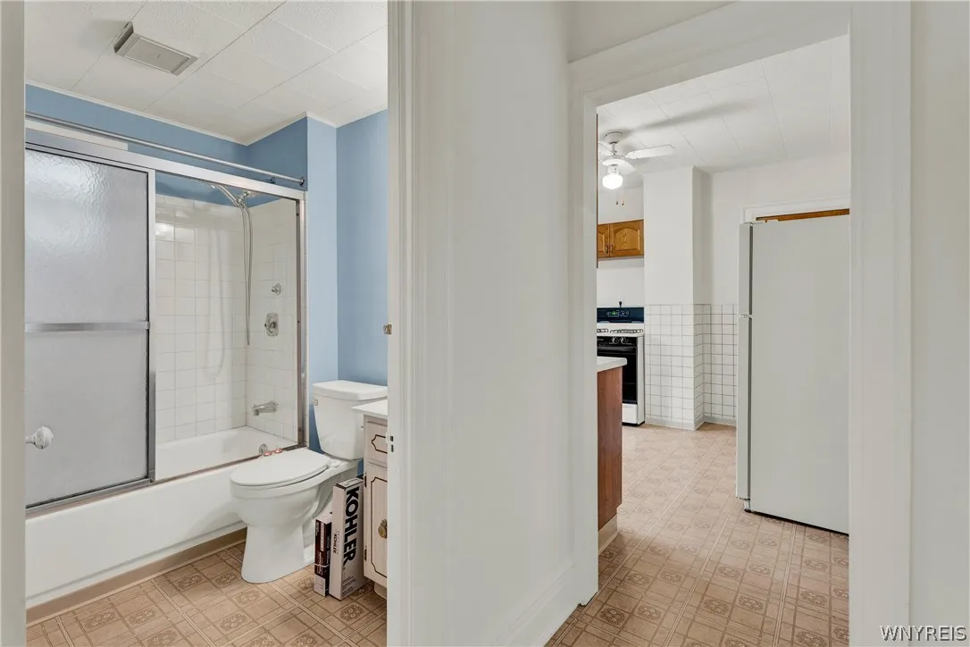 Bathroom looking towards kitchen