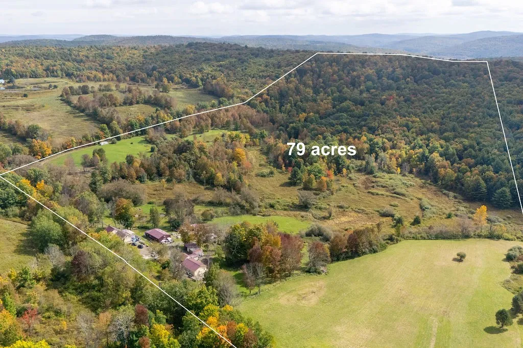 Rolling green pastures and dense woodlands stretch across this expansive acreage under a soft autumn​​‌​​​​‌​​‌‌​‌‌​​​‌‌​‌​‌​‌​​​‌​​ sky.