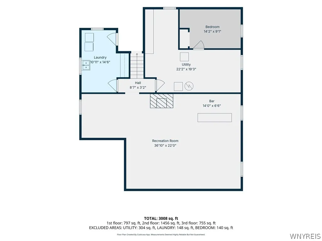 A detailed layout illustrates the functional design and spatial relationships of the lower level basement