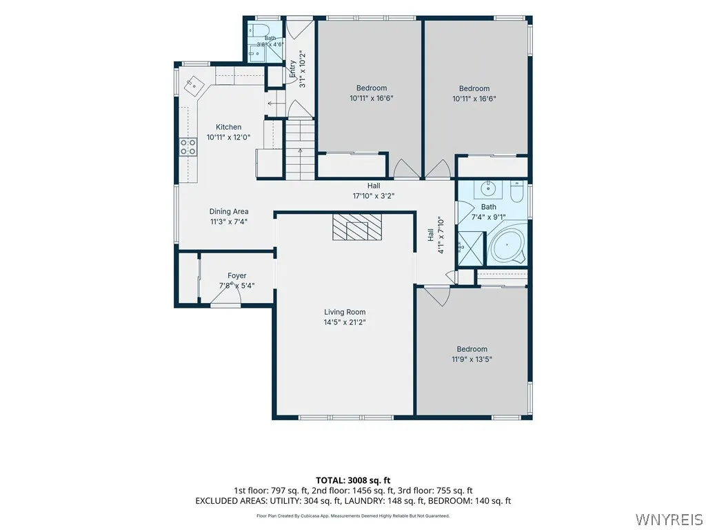 An organized schematic detailing the layout and dimensions of the main living spaces, 1st floor