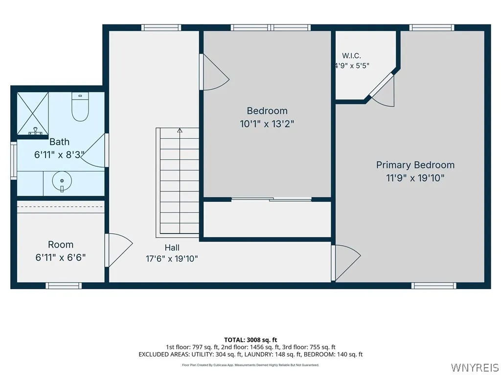 An organized floor plan outlines the spatial arrangement and dimensions of each upstairs room.