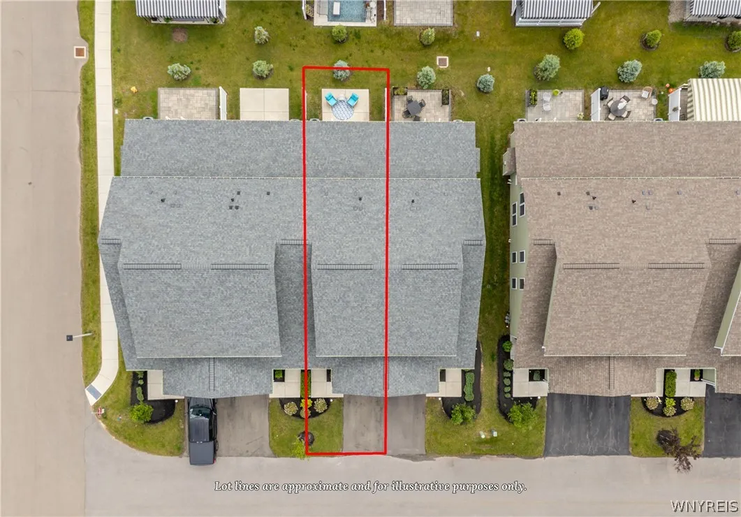 An aerial perspective highlights the property boundaries and layout within the residential community.