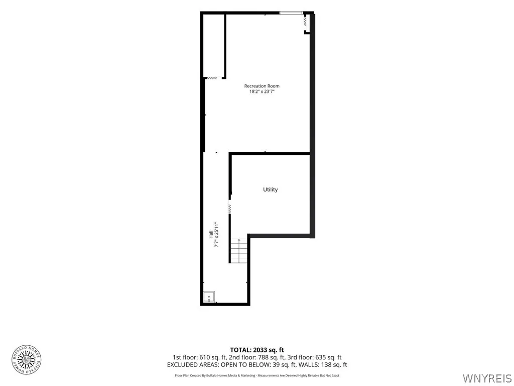 A detailed layout illustrates the functional arrangement of the lower level recreation and utility spaces.