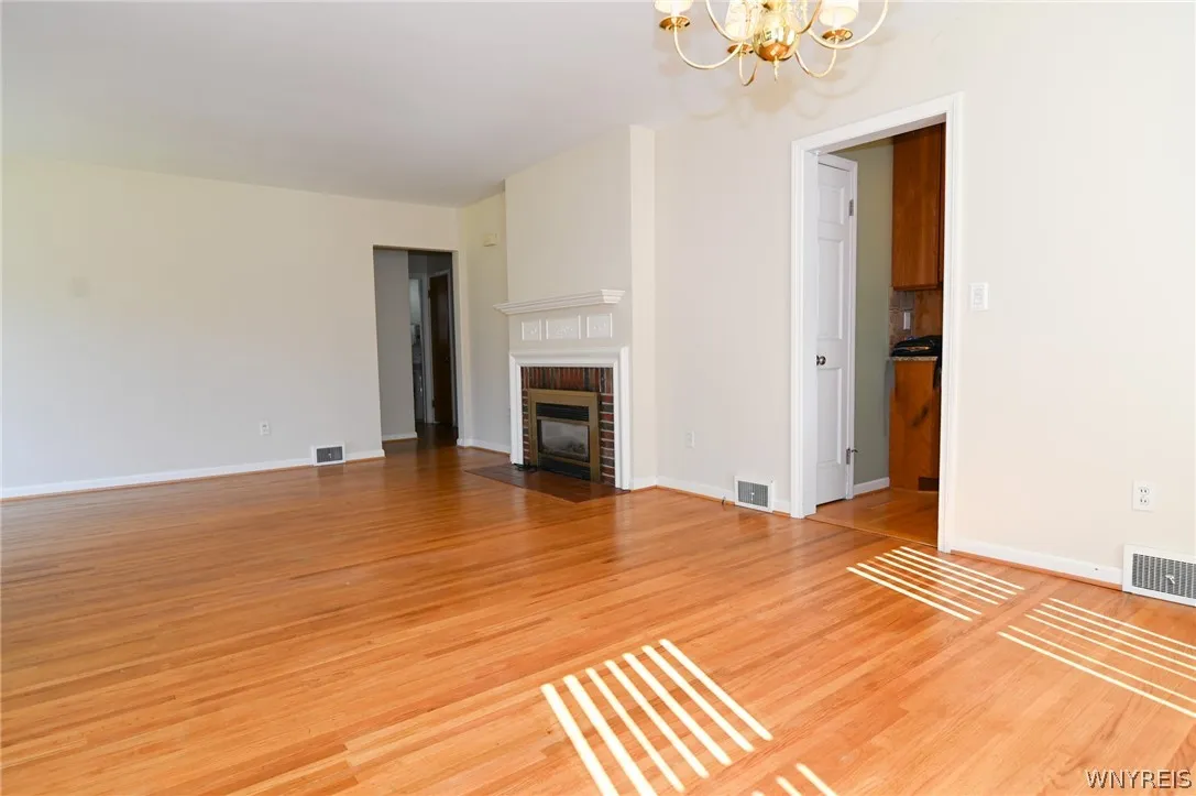 Living room-Hardwood floors and fireplace