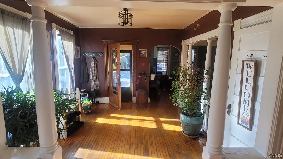 View from dining area to front door