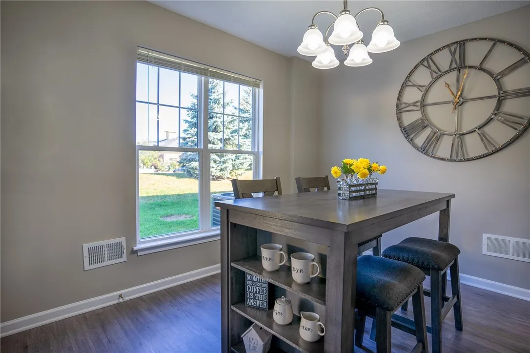 View of typical dining area of great room. Door to private patio is to the left (out of the frame of this image)