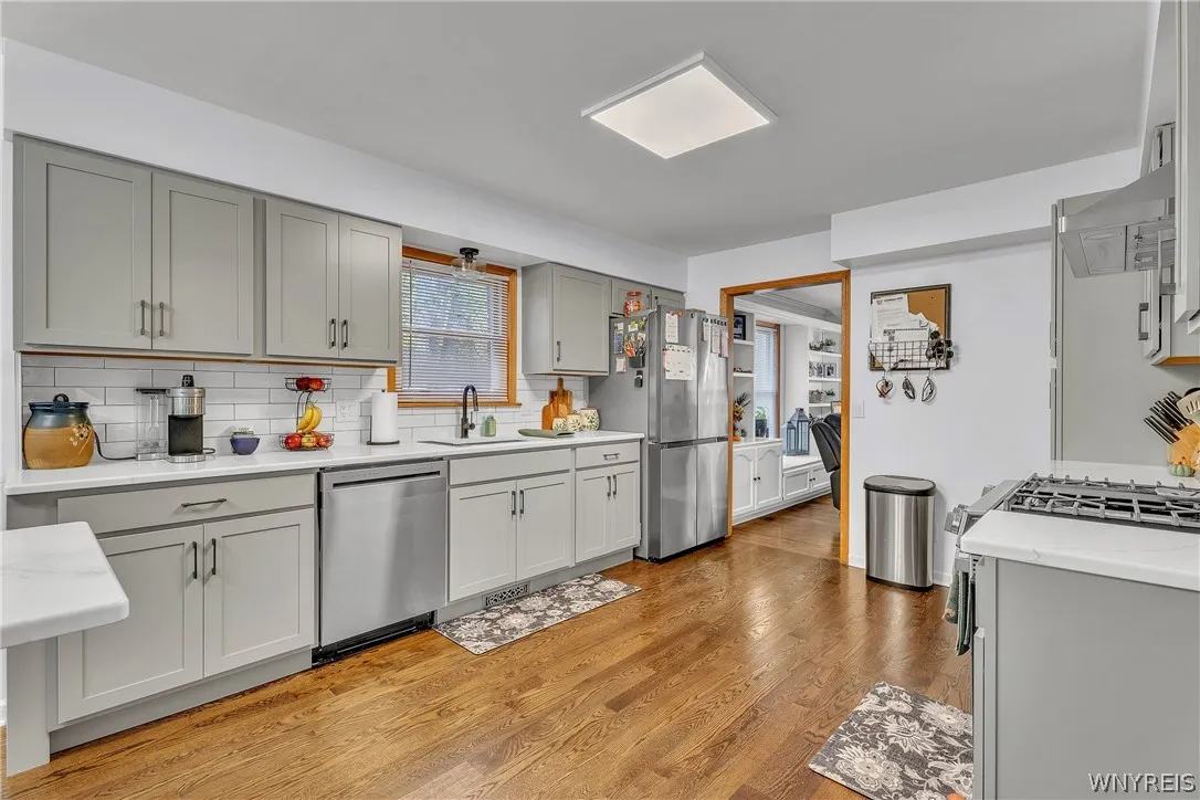The kitchen has been completely remodeled within the last few months offering stainless appliances and timeless cabinetry.