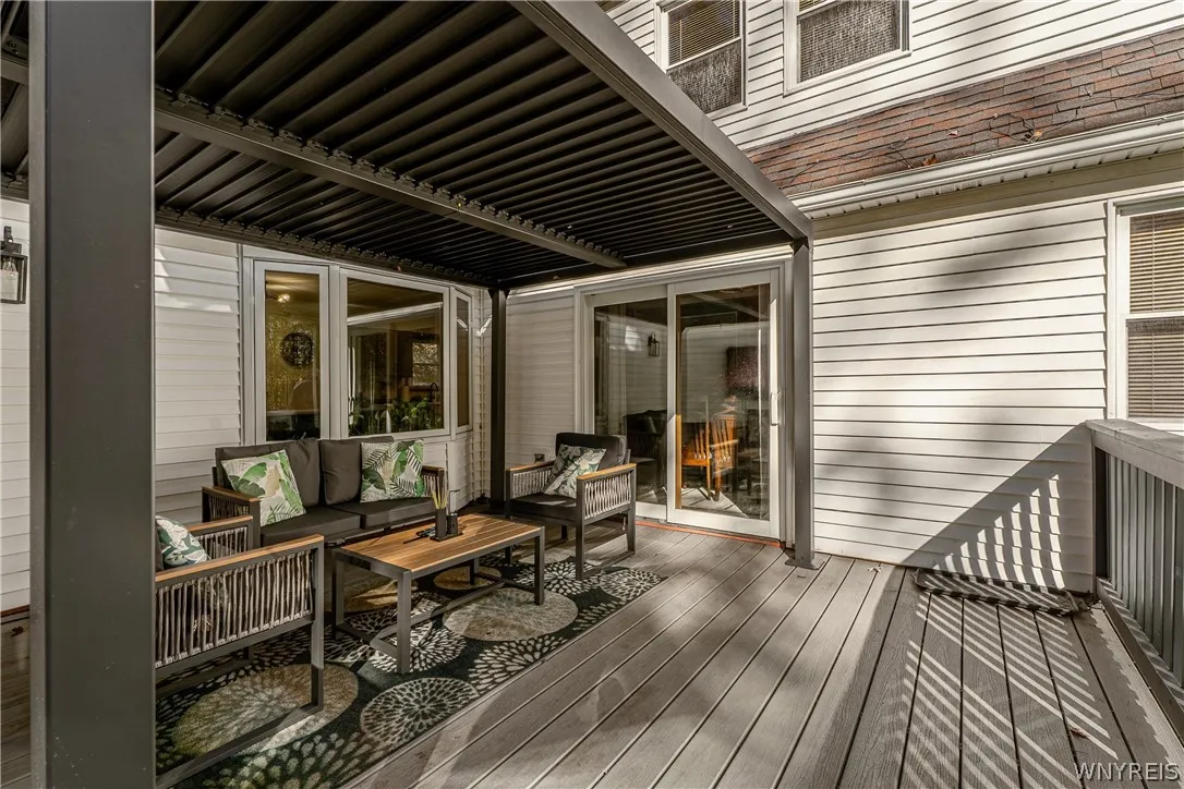 The low maintenance trex deck is only a few months old and is conveniently accessed from the dining room. Such a wonderful space to enjoy the peacefull grounds.