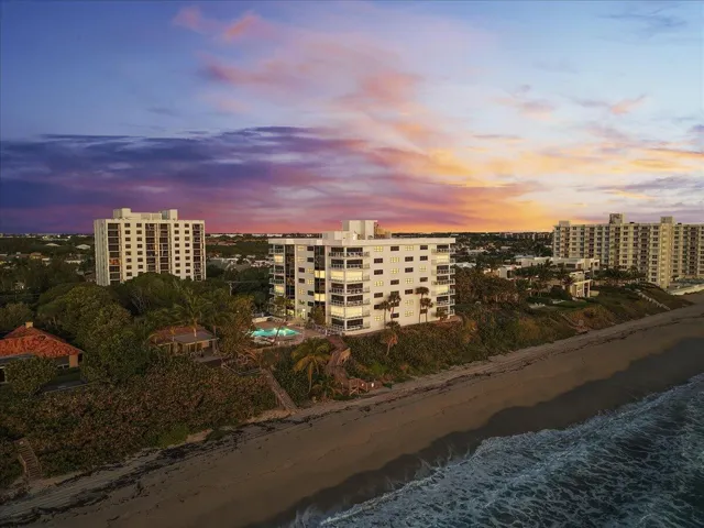 Dusk aerial along coastline