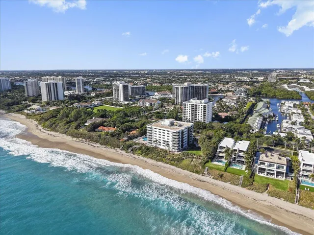 Aerial view of beachfront setting