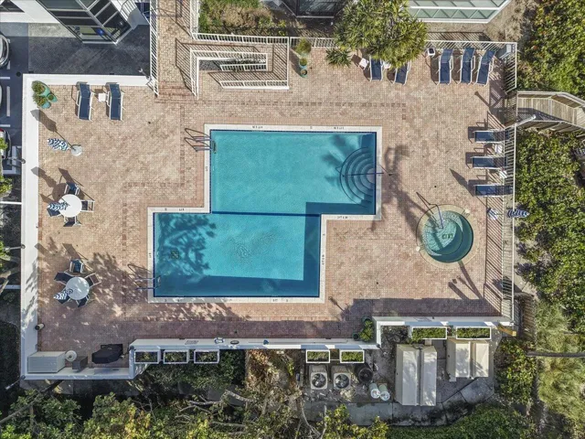 Aerial view of oceanfront heated pool