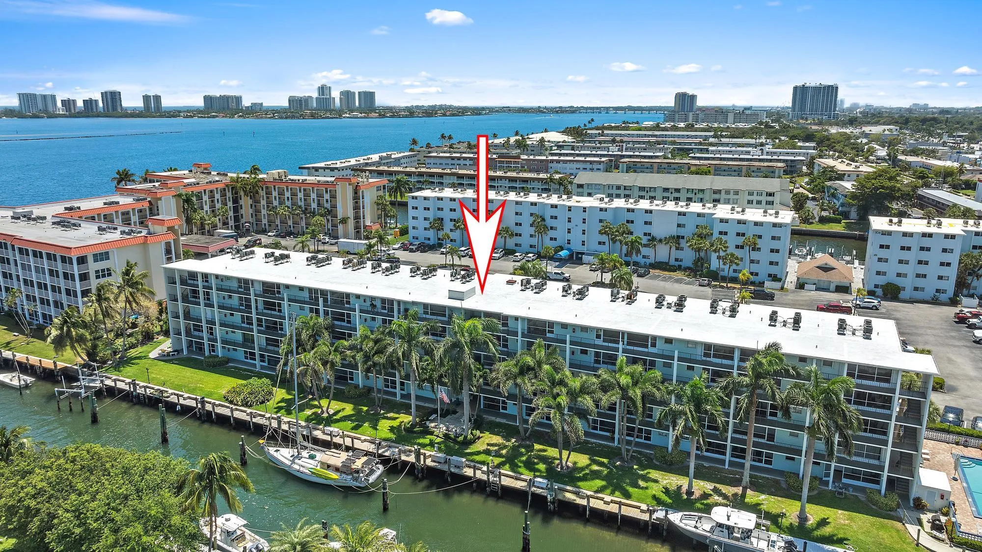 Aerial view of condo building looking South.