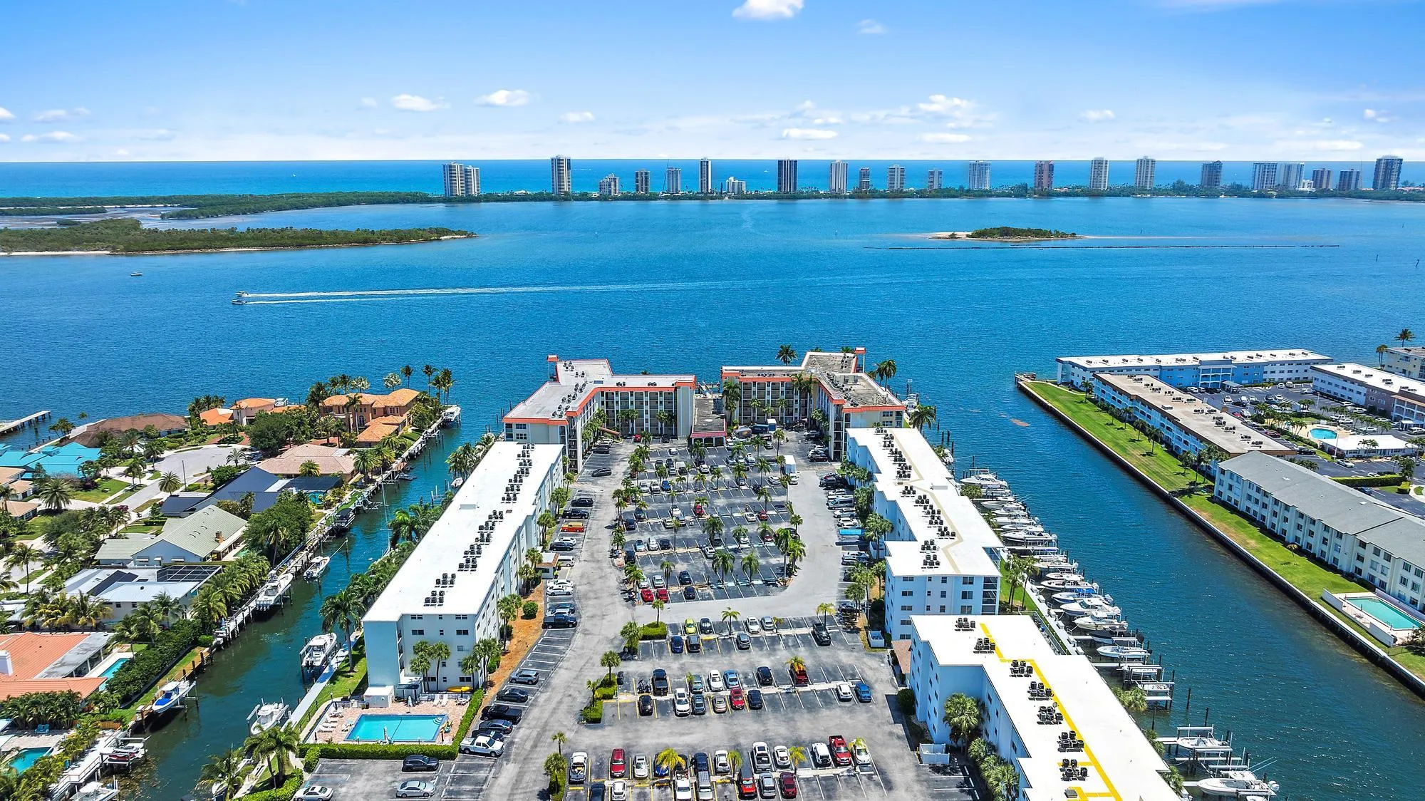 Aerial view looking east to the intracoastal and ocean.