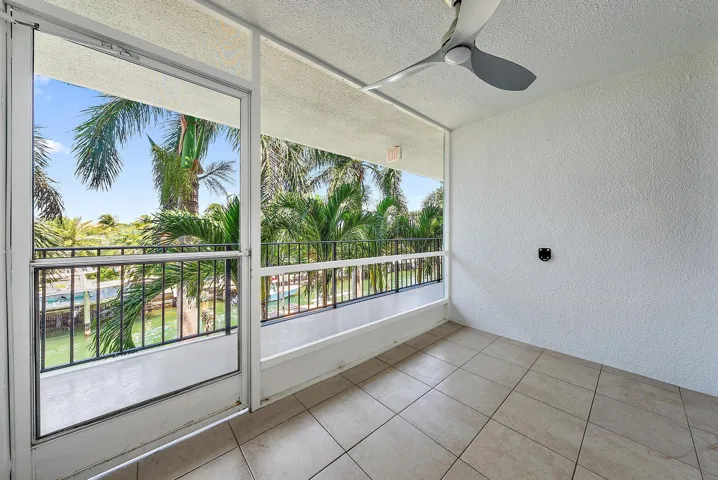 Screened in patio with waterway views.