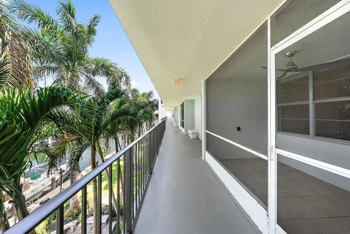 Screened in patio and exterior hallway.
