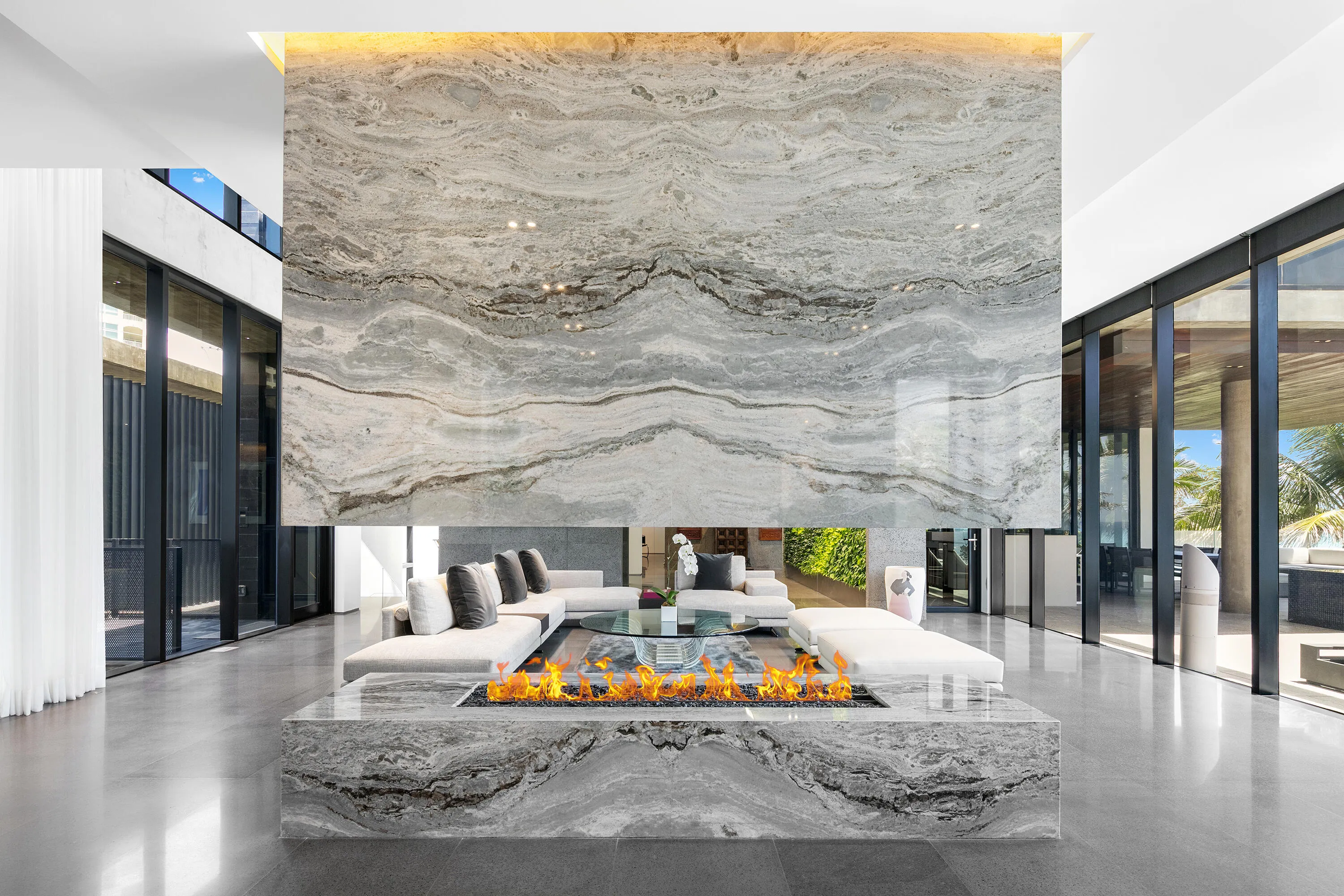 Living Room Stone Fireplace