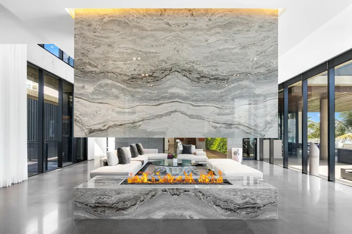 Living Room Stone Fireplace