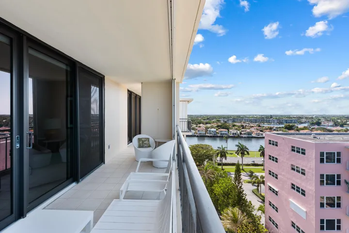 Expansive private balcony showcasing beautiful Intracoastal views