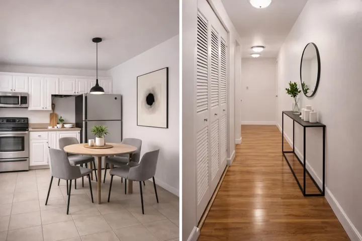 virtually staged, kitchen and hallway