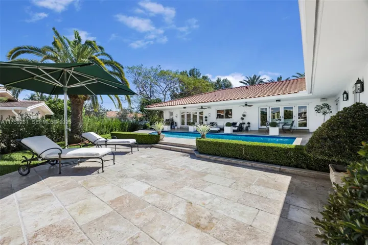 Inviting roofed patio & waterfront terraces