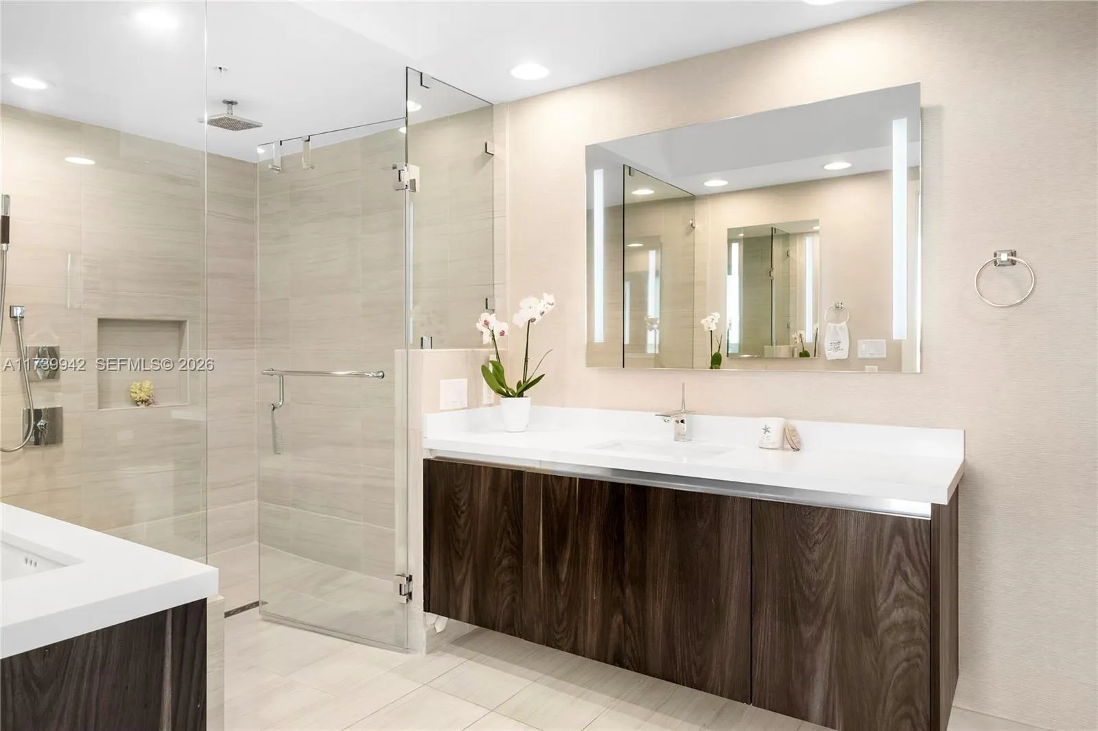 Primary Bath with Dual Backlit Vanities, Shower & Soaking Tub