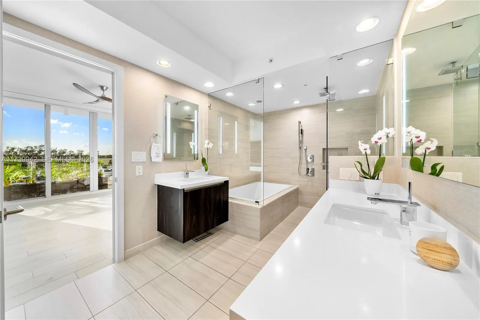 Primary Bath with Dual Backlit Vanities, Shower & Soaking Tub