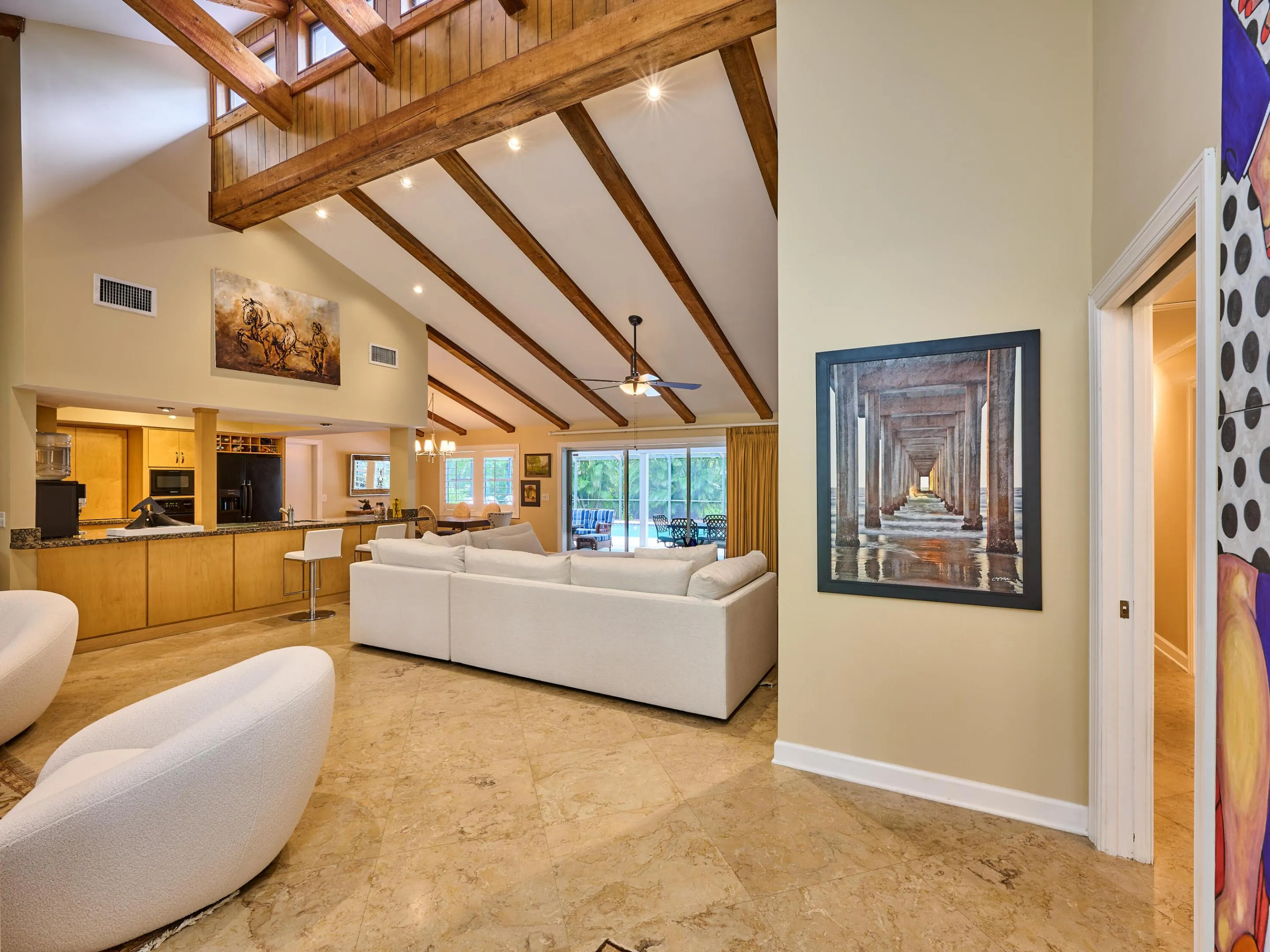 Formal living room and community spaces to your left.