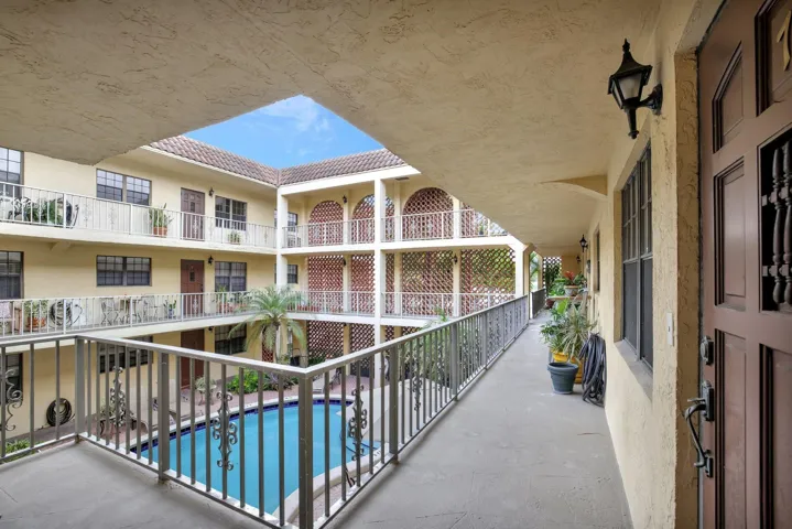 Catwalk overlooking pool area.