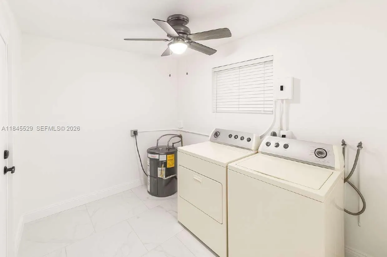 New water heater installed 3 years ago. Laundry room - Washer & dryer units included