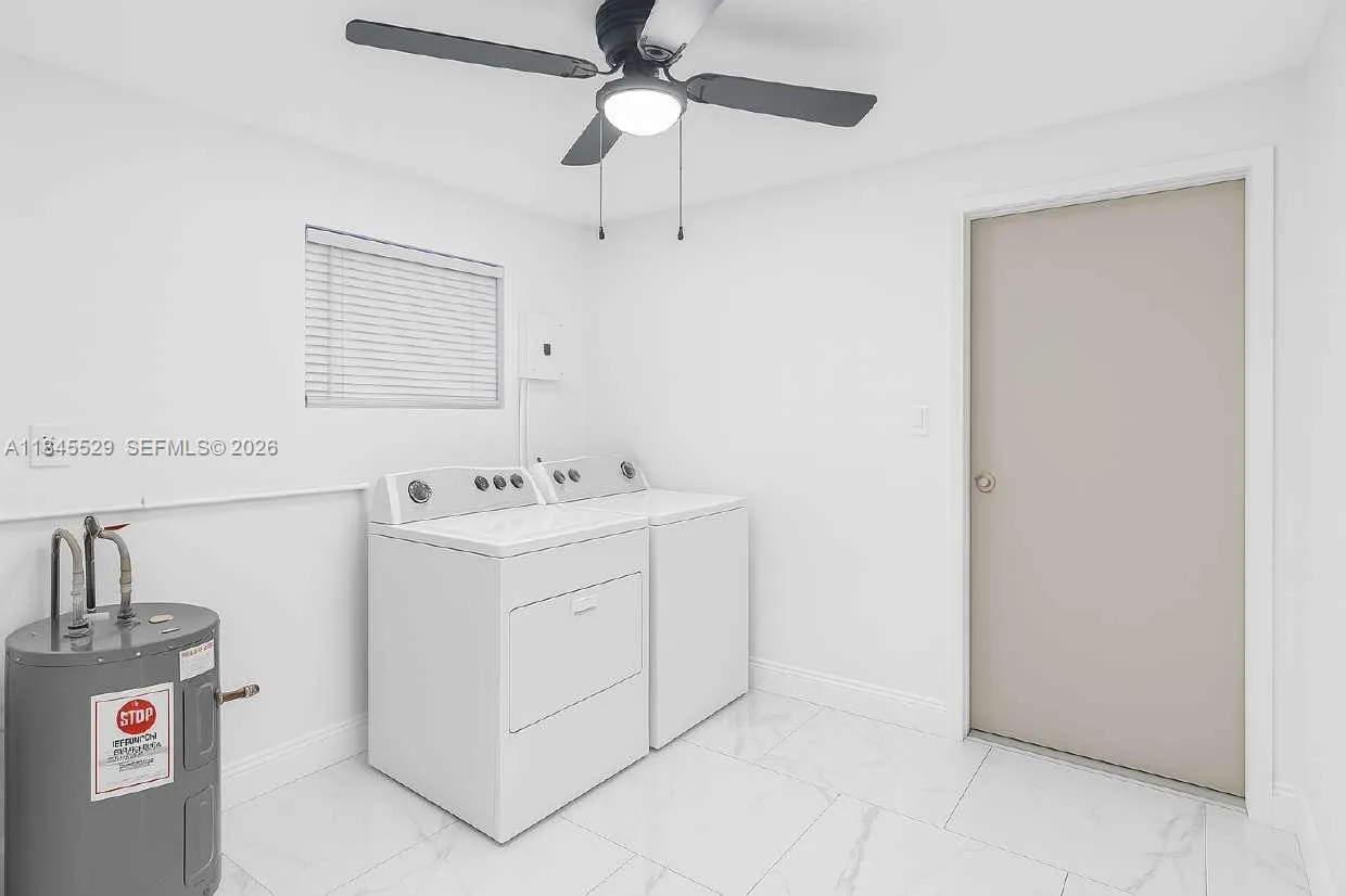 New water heater installed 3 years ago. Laundry room - Washer & dryer units included
