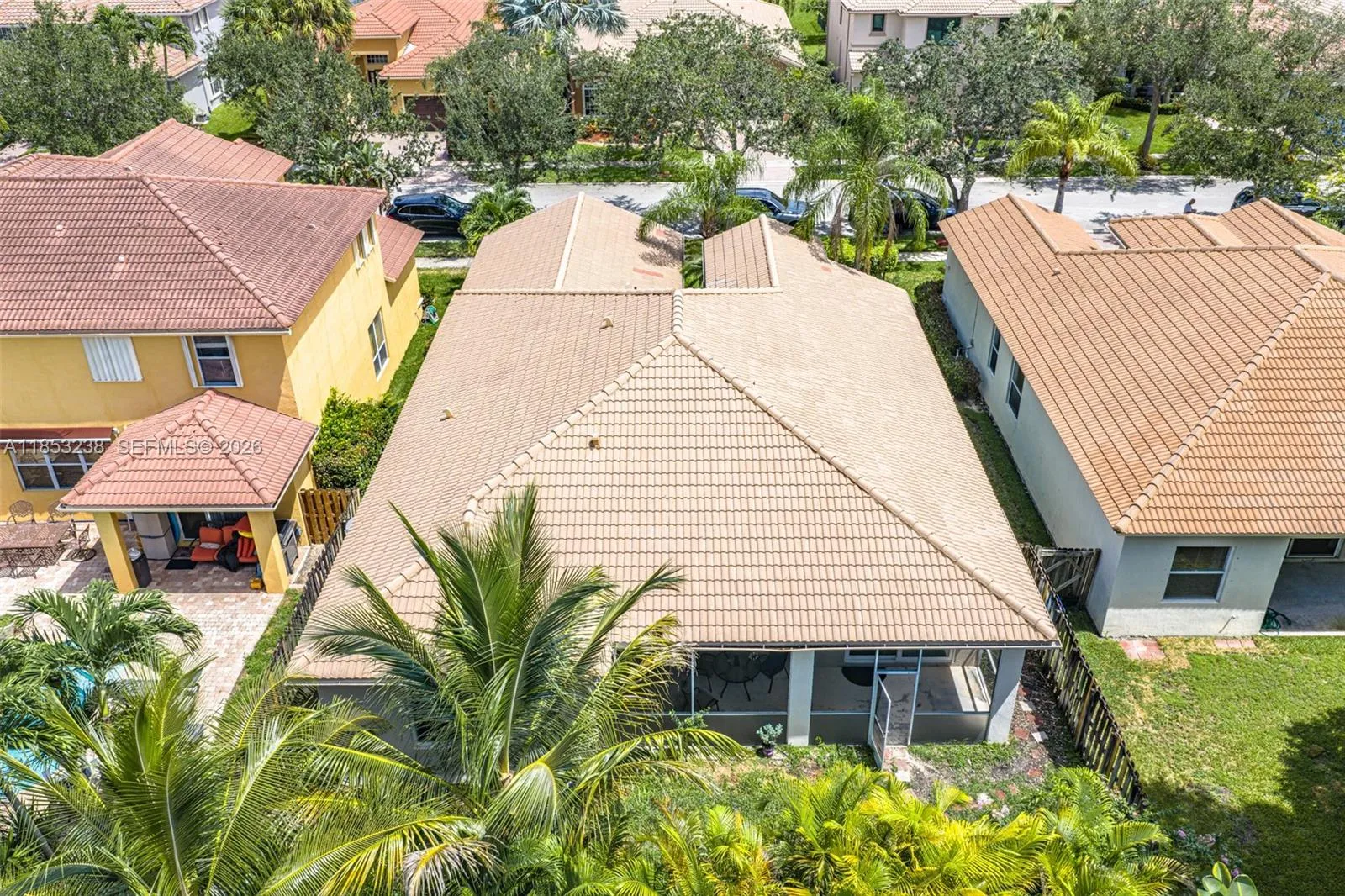 Aerial View - Back Yard & Screened Patio