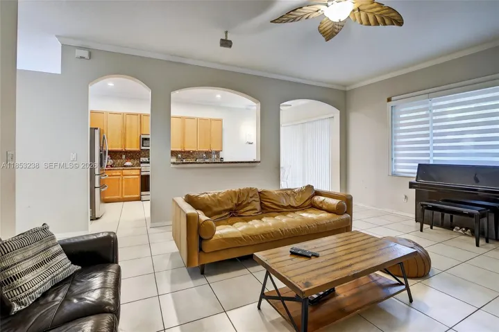 Spacious family room & open countertop area to kitchen