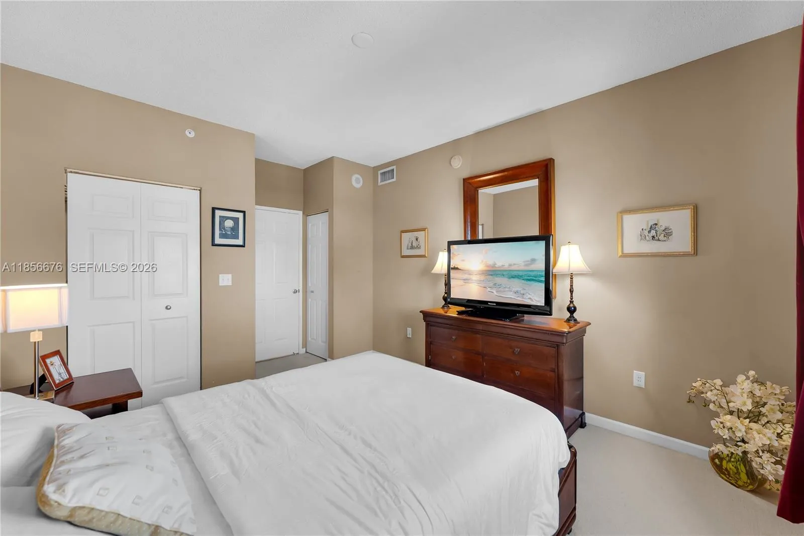 Main Bedroom with great furniture, inviting for a good night's sleep.651 Okeechobee Blvd., Unit #1002, West Palm Beach, FL. City Place Tower Condominium. For Sale.