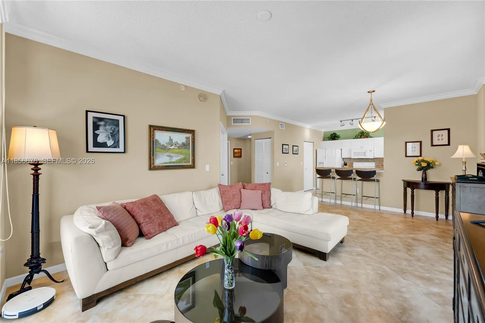 Spacious Living- and Dining Room with Open Kitchen. Ideal to relax or host friends and family.651 Okeechobee Blvd., Unit #1002, West Palm Beach, FL. City Place Tower Condominium. For Sale.