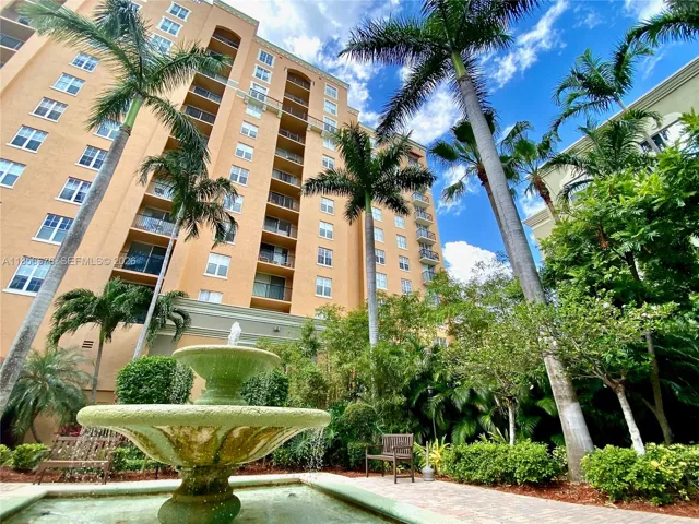 Romantic Courtyard with water fountains at Cityplace Tower Condo.651 Okeechobee Blvd., Unit #1002, West Palm Beach, FL. City Place Tower Condominium. For Sale.
