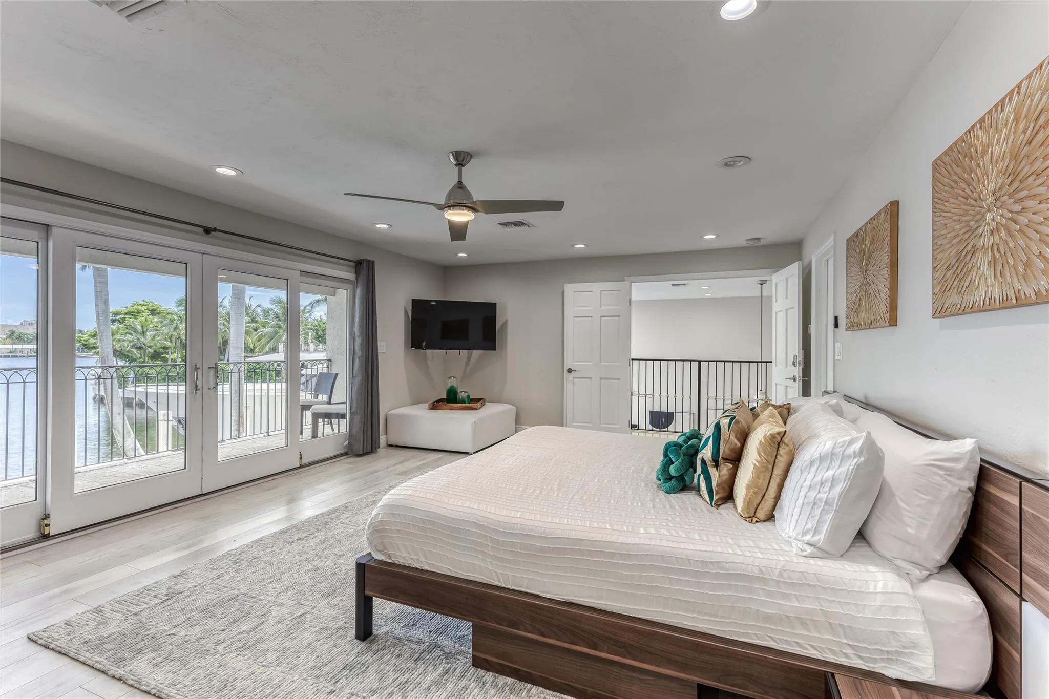 BEDROOM #1 (Upstairs) KING Size with Balcony overlooking waterway, En Suite bathroom w jacuzzi tub & seperate shower, Walk in closet, Smart TV