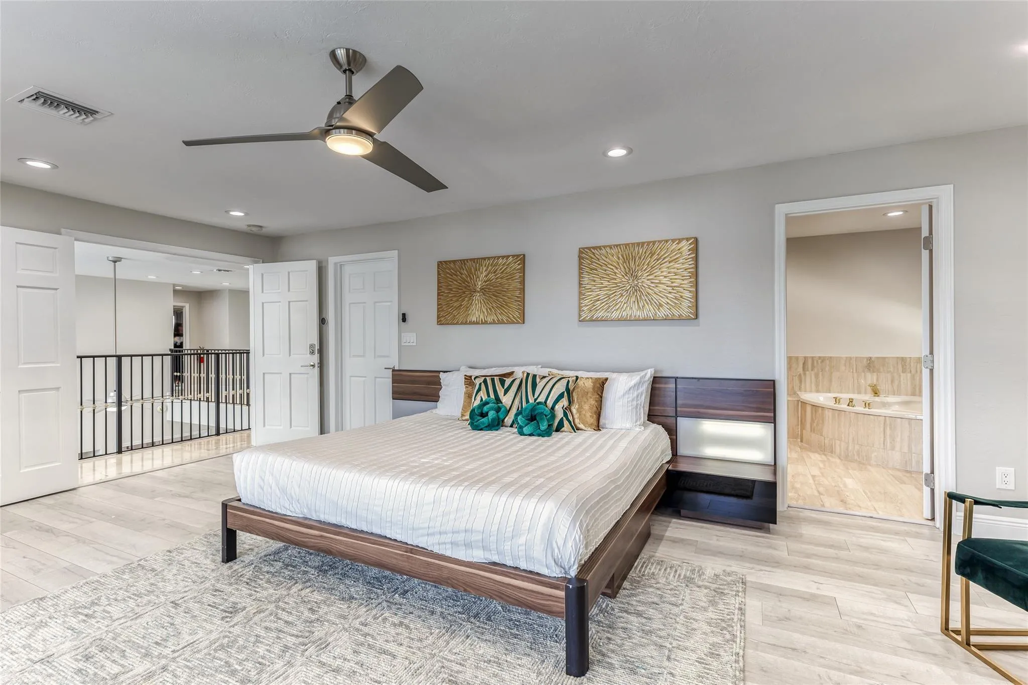 BEDROOM #1 (Upstairs) KING Size with Balcony overlooking waterway, En Suite bathroom w jacuzzi tub & seperate shower, Walk in closet, Smart TV