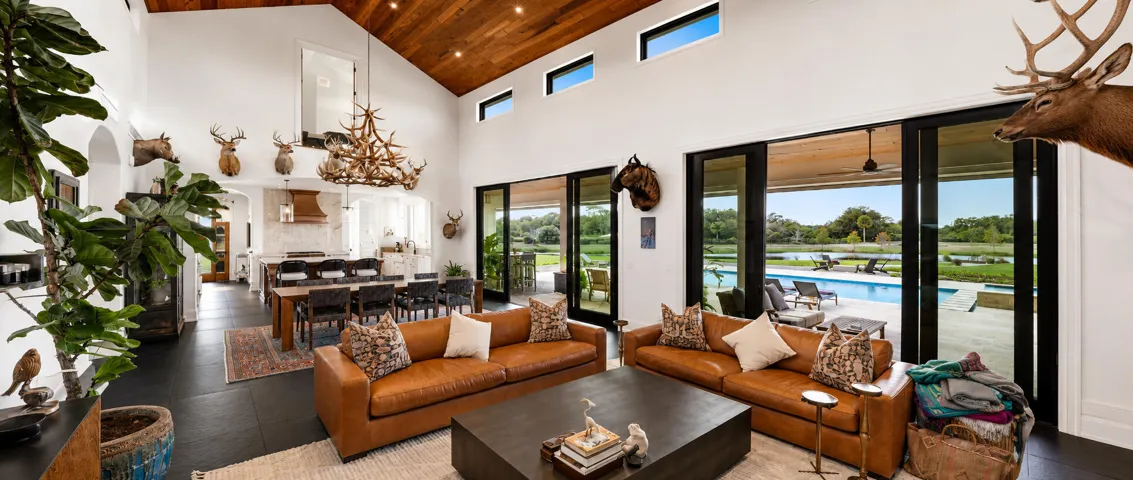 Luxurious modern room with antlers